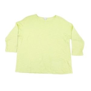 J. Jill Linen Cotton Button Cuff Front Pocket Boxy Tee Lime Green Size Small